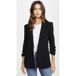 CINQ a SEPT Khloe Blazer Size 2 Lined Black Ruched Cuffs Classic Business Career